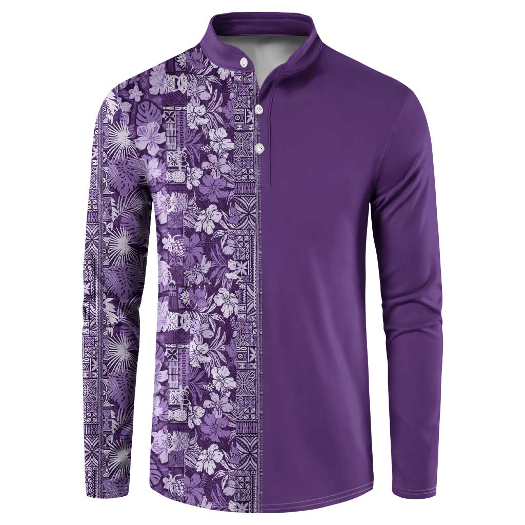Hawaiian Tribal Elements Hibiscus Button Sweatshirt Purple Pattern LT9 Purple - Polynesian Pride