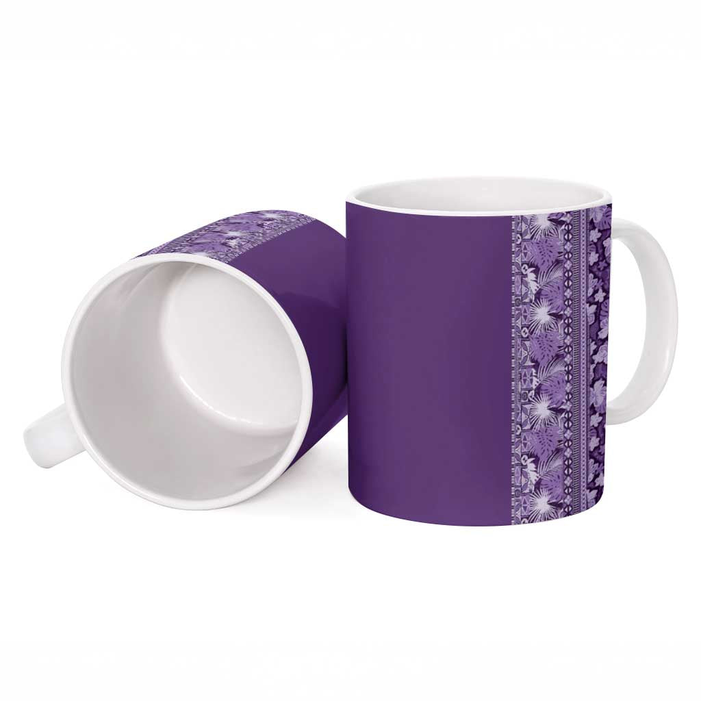 Hawaiian Tribal Elements Hibiscus Ceramic Mug Purple Pattern - Polynesian Pride