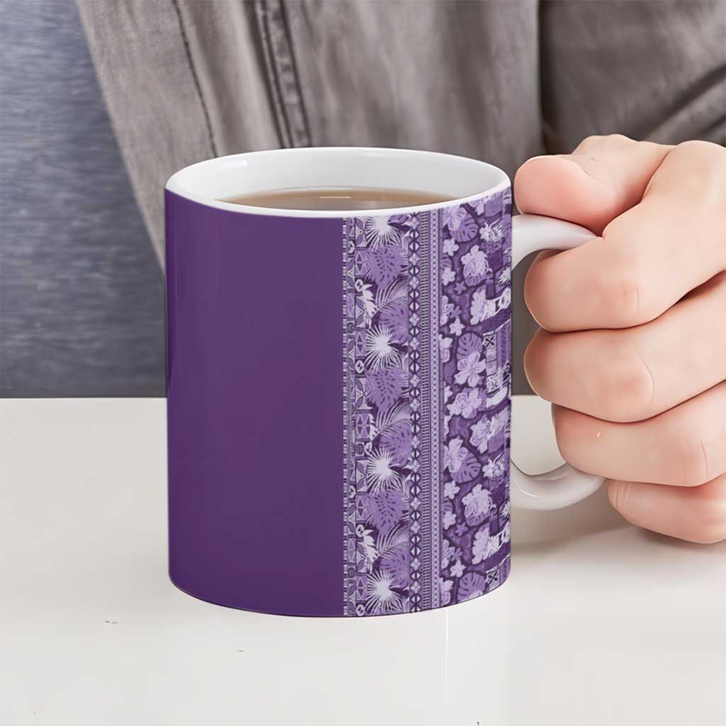 Hawaiian Tribal Elements Hibiscus Ceramic Mug Purple Pattern - Polynesian Pride