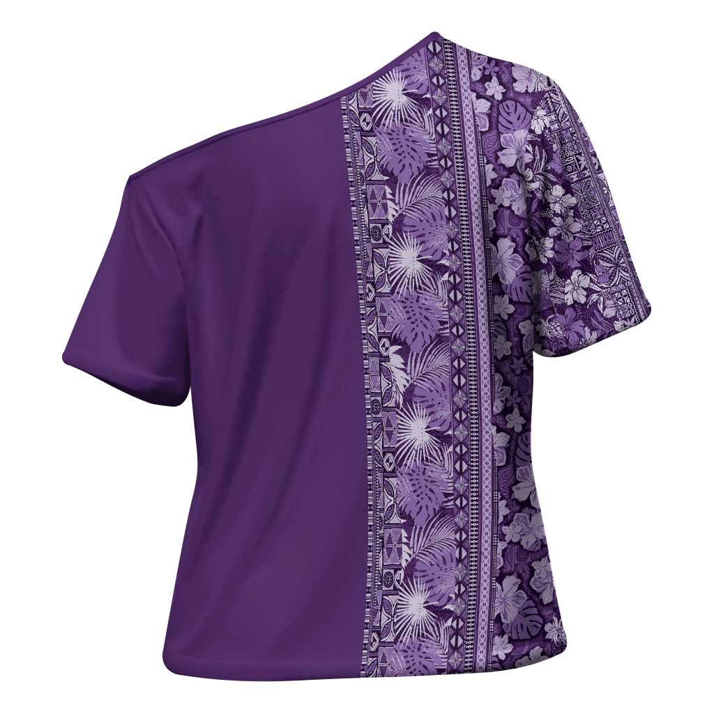 Hawaiian Tribal Elements Hibiscus Cross Shoulder Shirt Purple Pattern - Polynesian Pride