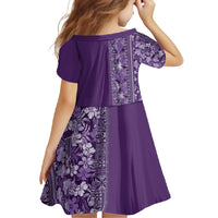 Hawaiian Tribal Elements Hibiscus Family Matching Long Sleeve Bodycon Dress and Hawaiian Shirt Purple Pattern - Polynesian Pride