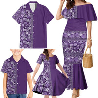 Hawaiian Tribal Elements Hibiscus Family Matching Mermaid Dress and Hawaiian Shirt Purple Pattern - Polynesian Pride