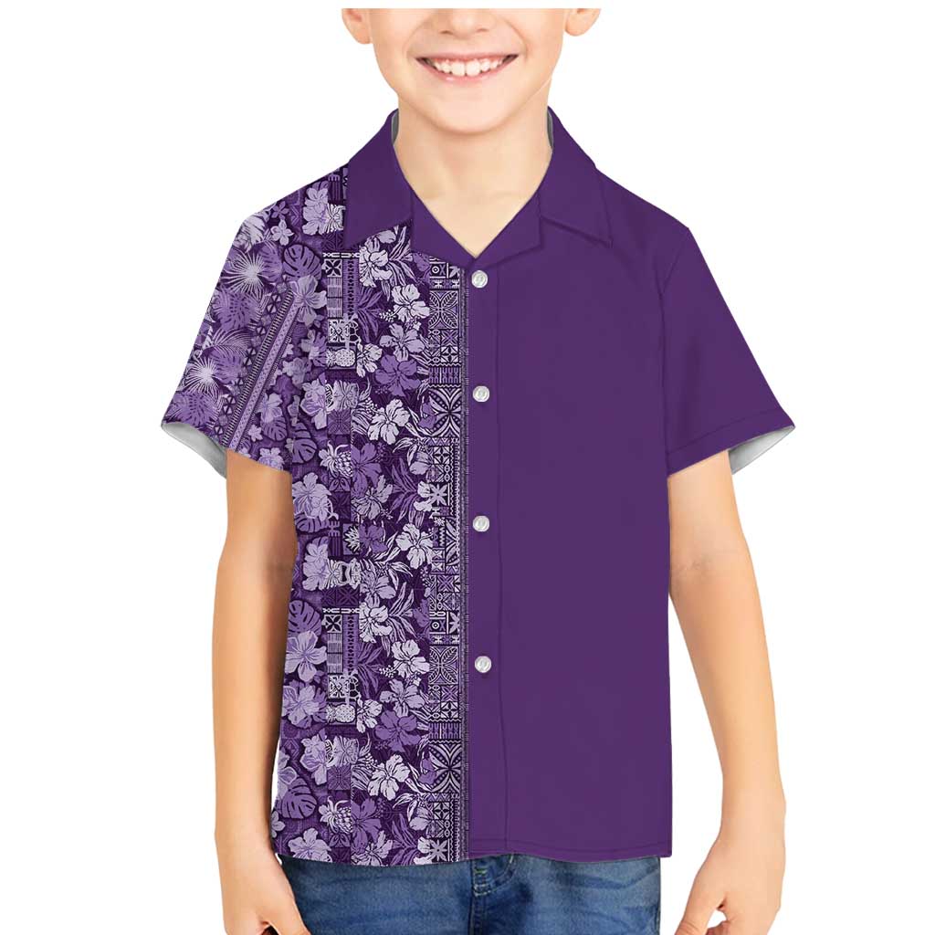 Hawaiian Tribal Elements Hibiscus Family Matching Mermaid Dress and Hawaiian Shirt Purple Pattern - Polynesian Pride