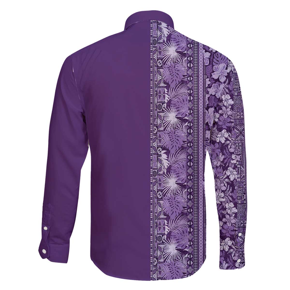 Hawaiian Tribal Elements Hibiscus Family Matching Off The Shoulder Long Sleeve Dress and Hawaiian Shirt Purple Pattern - Polynesian Pride