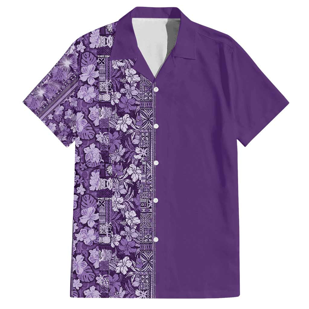 Hawaiian Tribal Elements Hibiscus Family Matching Off Shoulder Maxi Dress and Hawaiian Shirt Purple Pattern - Polynesian Pride