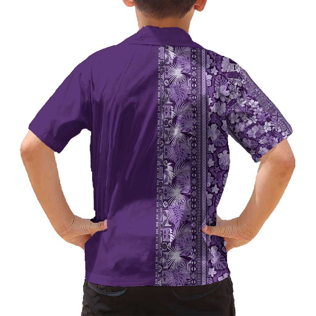 Hawaiian Tribal Elements Hibiscus Family Matching Puletasi and Hawaiian Shirt Purple Pattern - Polynesian Pride