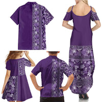 Hawaiian Tribal Elements Hibiscus Family Matching Summer Maxi Dress and Hawaiian Shirt Purple Pattern - Polynesian Pride