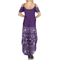 Hawaiian Tribal Elements Hibiscus Family Matching Summer Maxi Dress and Hawaiian Shirt Purple Pattern - Polynesian Pride