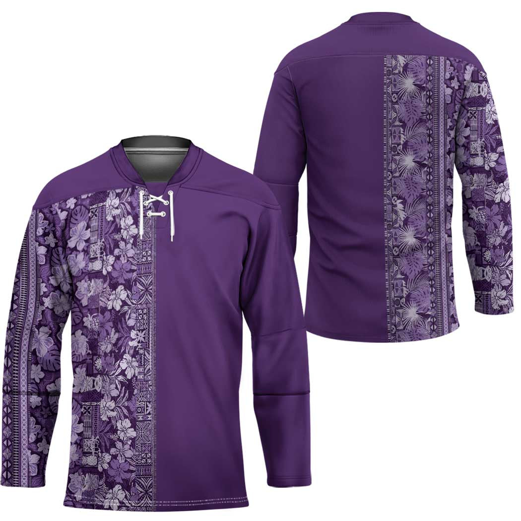 Hawaiian Tribal Elements Hibiscus Hockey Jersey Purple Pattern - Polynesian Pride