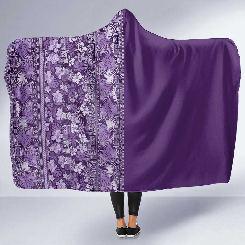 Hawaiian Tribal Elements Hibiscus Hooded Blanket Purple Pattern LT9 One Size Purple - Polynesian Pride