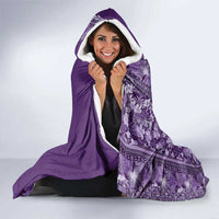 Hawaiian Tribal Elements Hibiscus Hooded Blanket Purple Pattern - Polynesian Pride