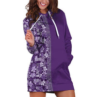 Hawaiian Tribal Elements Hibiscus Hoodie Dress Purple Pattern - Polynesian Pride