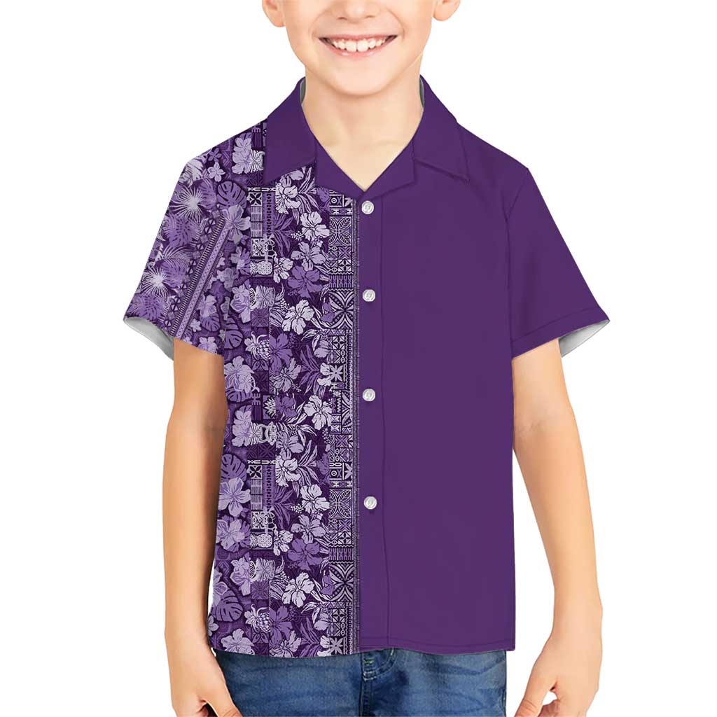 Hawaiian Tribal Elements Hibiscus Kid Hawaiian Shirt Purple Pattern LT9 Kid Purple - Polynesian Pride