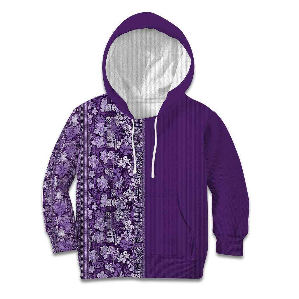 Hawaiian Tribal Elements Hibiscus Kid Hoodie Purple Pattern - Polynesian Pride