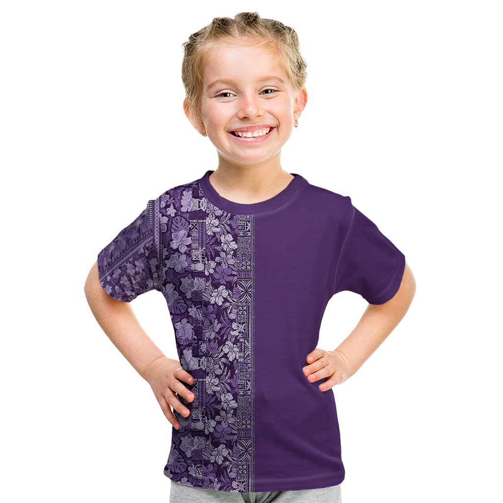 Hawaiian Tribal Elements Hibiscus Kid T Shirt Purple Pattern LT9 Purple - Polynesian Pride