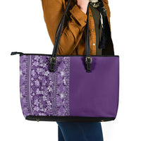 Hawaiian Tribal Elements Hibiscus Leather Tote Bag Purple Pattern LT9 - Polynesian Pride