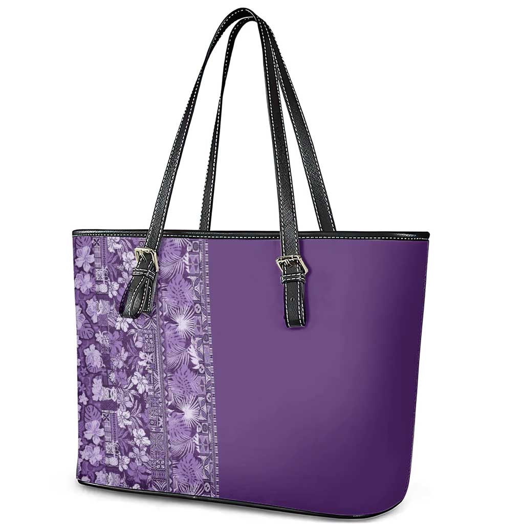 Hawaiian Tribal Elements Hibiscus Leather Tote Bag Purple Pattern LT9 - Polynesian Pride