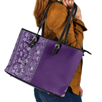 Hawaiian Tribal Elements Hibiscus Leather Tote Bag Purple Pattern LT9 - Polynesian Pride