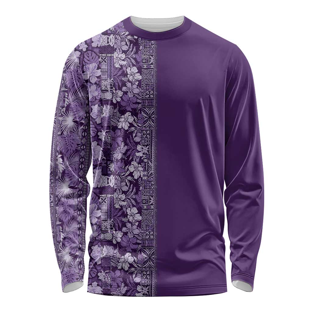 Hawaiian Tribal Elements Hibiscus Long Sleeve Shirt Purple Pattern LT9 Unisex Purple - Polynesian Pride