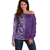 Hawaiian Tribal Elements Hibiscus Off Shoulder Sweater Purple Pattern - Polynesian Pride