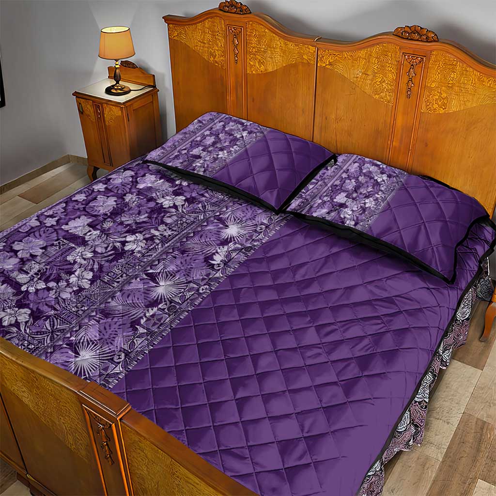 Hawaiian Tribal Elements Hibiscus Quilt Bed Set Purple Pattern - Polynesian Pride