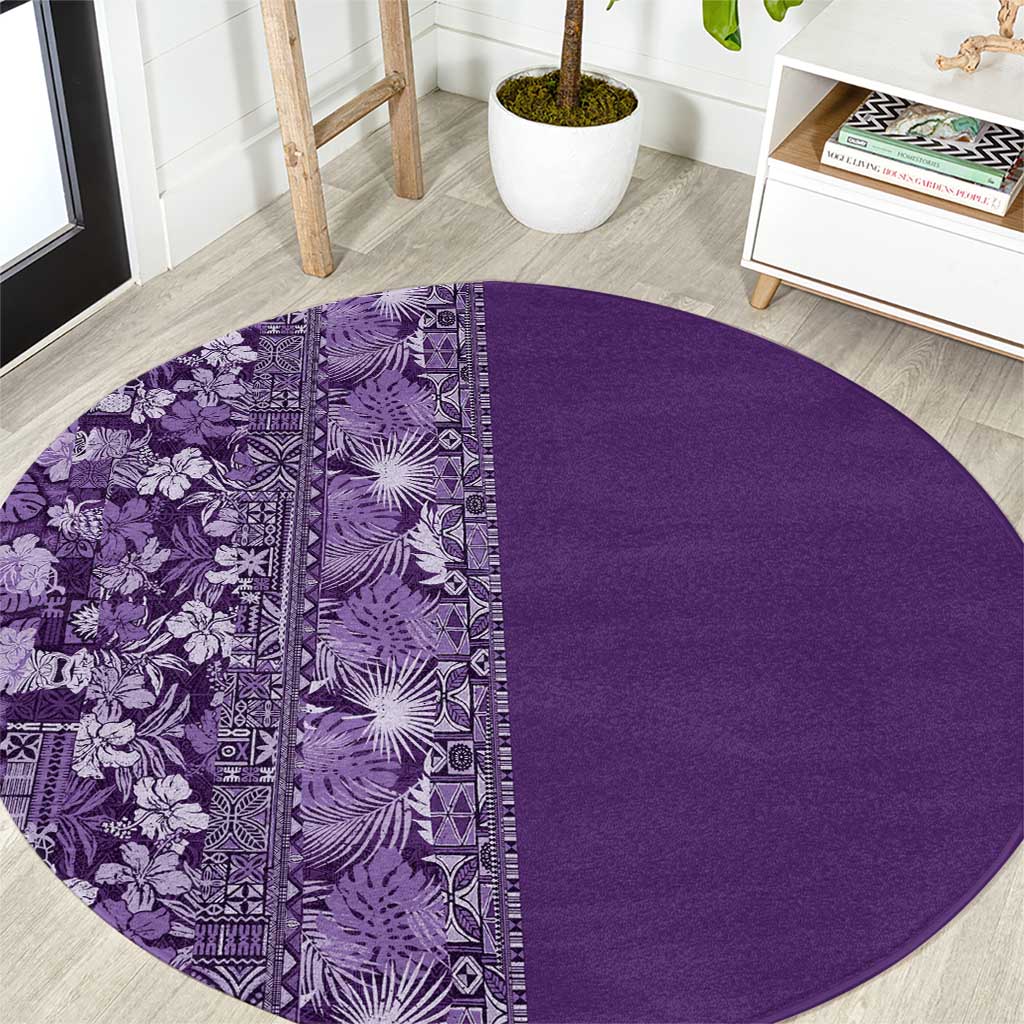 Hawaiian Tribal Elements Hibiscus Round Carpet Purple Pattern LT9 Purple - Polynesian Pride