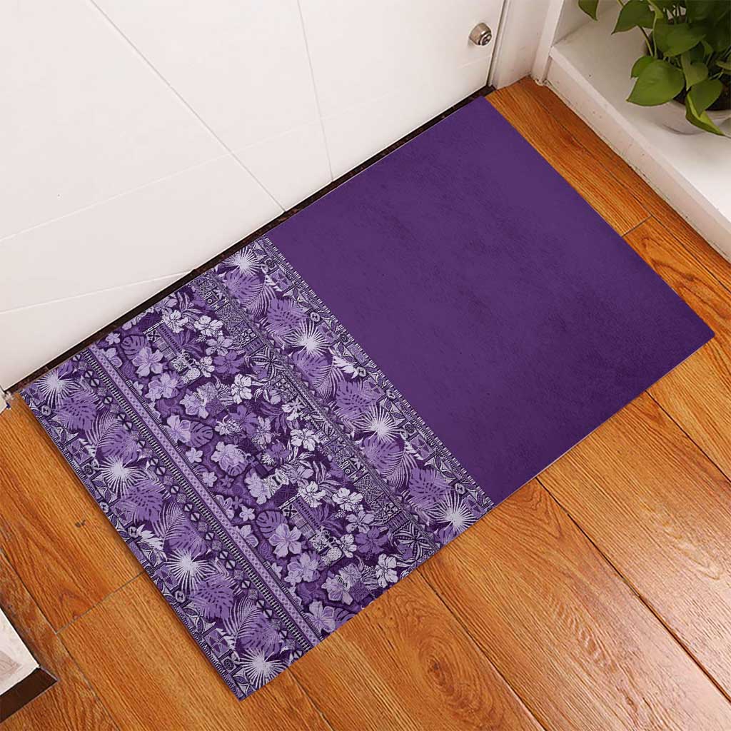 Hawaiian Tribal Elements Hibiscus Rubber Doormat Purple Pattern - Polynesian Pride