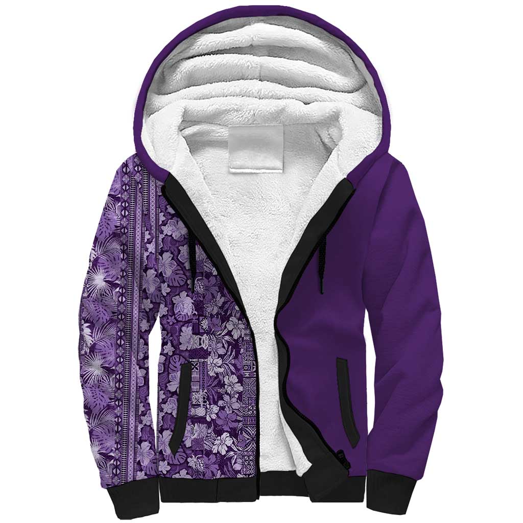 Hawaiian Tribal Elements Hibiscus Sherpa Hoodie Purple Pattern LT9 Unisex Purple - Polynesian Pride