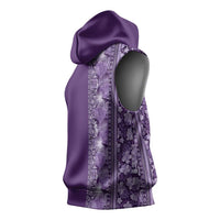 Hawaiian Tribal Elements Hibiscus Sleeveless Hoodie Purple Pattern - Polynesian Pride