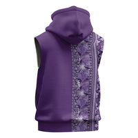 Hawaiian Tribal Elements Hibiscus Sleeveless Zip Hoodie Purple Pattern - Polynesian Pride