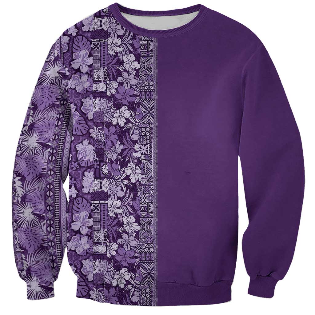 Hawaiian Tribal Elements Hibiscus Sweatshirt Purple Pattern LT9 Unisex Purple - Polynesian Pride
