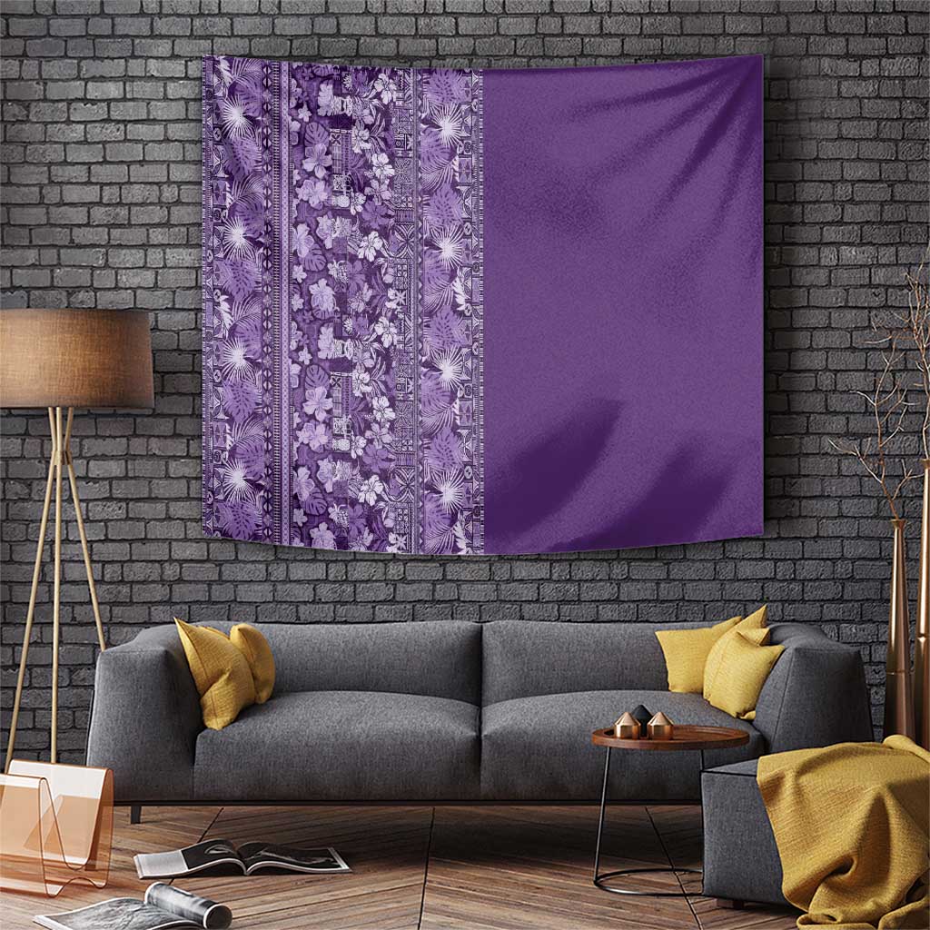 Hawaiian Tribal Elements Hibiscus Tapestry Purple Pattern - Polynesian Pride