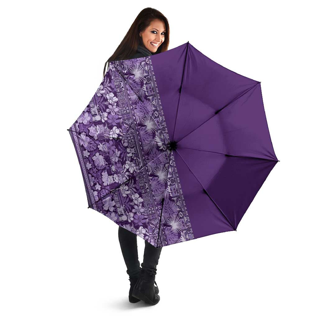 Hawaiian Tribal Elements Hibiscus Umbrella Purple Pattern - Polynesian Pride