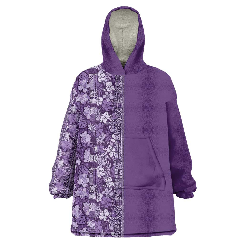 Hawaiian Tribal Elements Hibiscus Wearable Blanket Hoodie Purple Pattern LT9 One Size Purple - Polynesian Pride