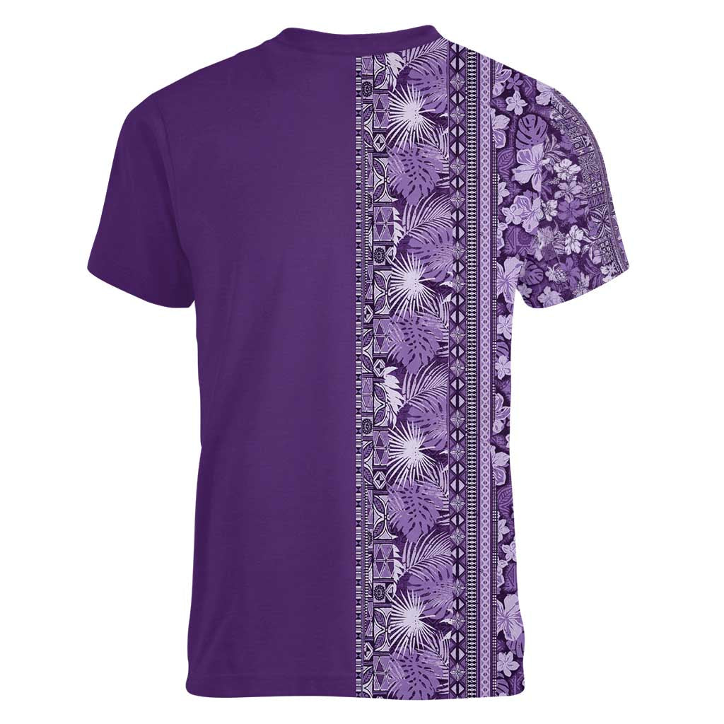 Hawaiian Tribal Elements Hibiscus Women V-Neck T-Shirt Purple Pattern - Polynesian Pride