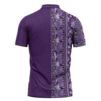 Hawaiian Tribal Elements Hibiscus Zipper Polo Shirt Purple Pattern - Polynesian Pride