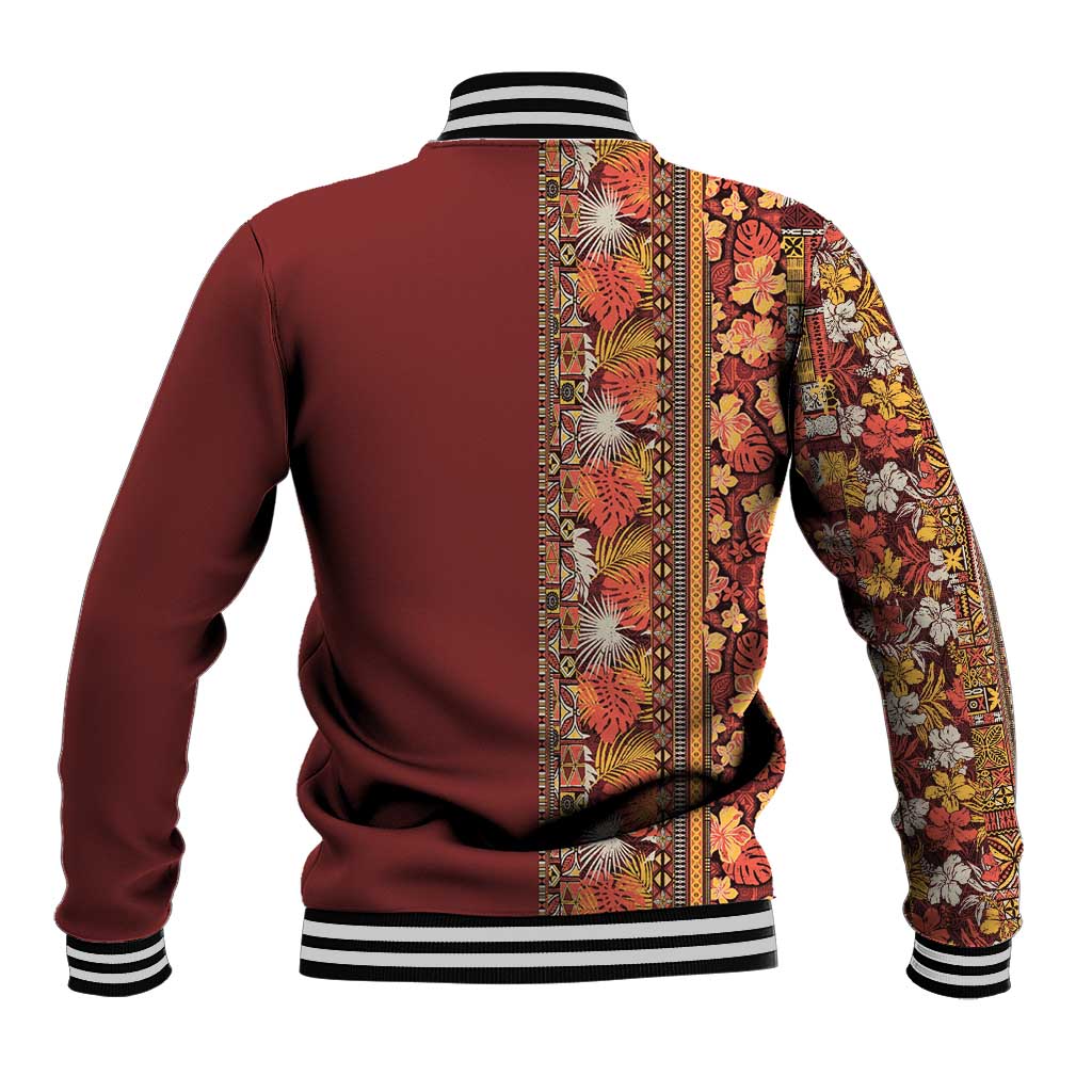 Hawaiian Tribal Elements Hibiscus Baseball Jacket Red Pattern - Polynesian Pride