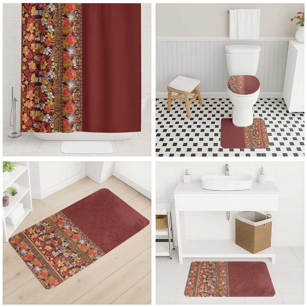 Hawaiian Tribal Elements Hibiscus Bathroom Set Red Pattern - Polynesian Pride