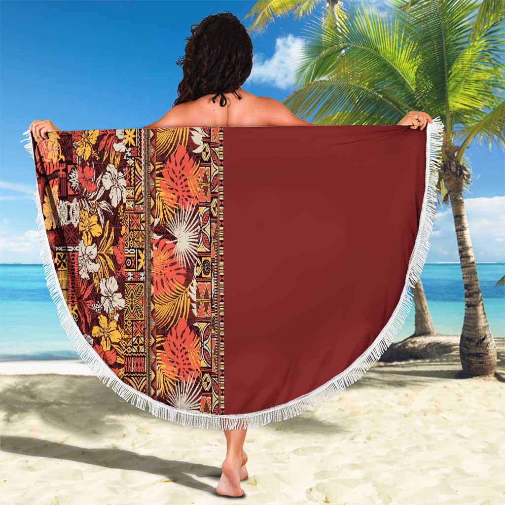 Hawaiian Tribal Elements Hibiscus Beach Blanket Red Pattern - Polynesian Pride
