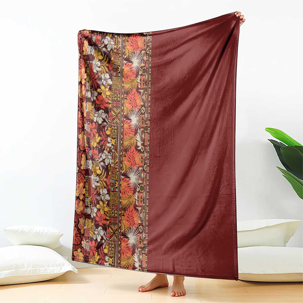 Hawaiian Tribal Elements Hibiscus Blanket Red Pattern - Polynesian Pride
