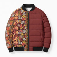 Hawaiian Tribal Elements Hibiscus Bomber Puffer Jacket Red Pattern - Polynesian Pride