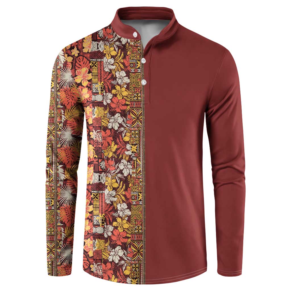 Hawaiian Tribal Elements Hibiscus Button Sweatshirt Red Pattern LT9 Red - Polynesian Pride