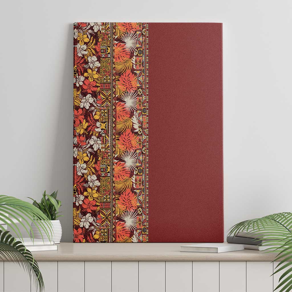 Hawaiian Tribal Elements Hibiscus Canvas Wall Art Red Pattern - Polynesian Pride