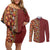Hawaiian Tribal Elements Hibiscus Couples Matching Off Shoulder Short Dress and Long Sleeve Button Shirt Red Pattern - Polynesian Pride