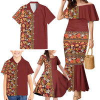 Hawaiian Tribal Elements Hibiscus Family Matching Mermaid Dress and Hawaiian Shirt Red Pattern - Polynesian Pride