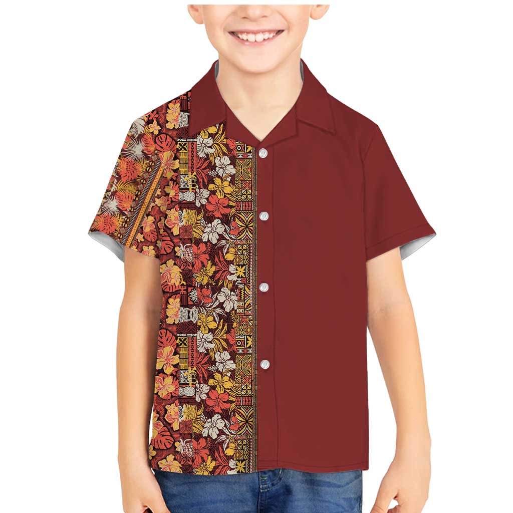 Hawaiian Tribal Elements Hibiscus Family Matching Mermaid Dress and Hawaiian Shirt Red Pattern - Polynesian Pride
