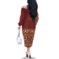 Hawaiian Tribal Elements Hibiscus Family Matching Off The Shoulder Long Sleeve Dress and Hawaiian Shirt Red Pattern - Polynesian Pride
