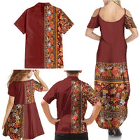Hawaiian Tribal Elements Hibiscus Family Matching Summer Maxi Dress and Hawaiian Shirt Red Pattern - Polynesian Pride