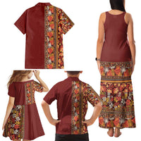 Hawaiian Tribal Elements Hibiscus Family Matching Tank Maxi Dress and Hawaiian Shirt Red Pattern - Polynesian Pride