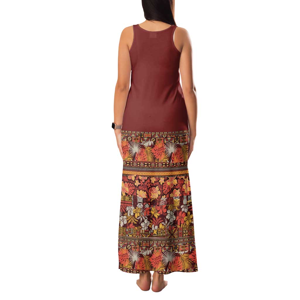 Hawaiian Tribal Elements Hibiscus Family Matching Tank Maxi Dress and Hawaiian Shirt Red Pattern - Polynesian Pride